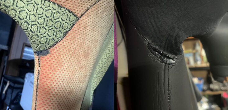 右腕ラバー破れ部分修理前